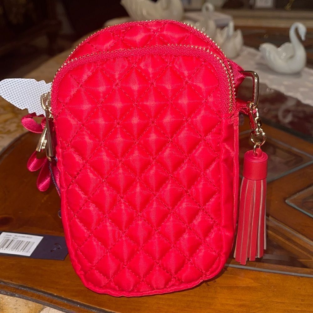 NWOT La Regale Red nylon quilted phone crossbody bag